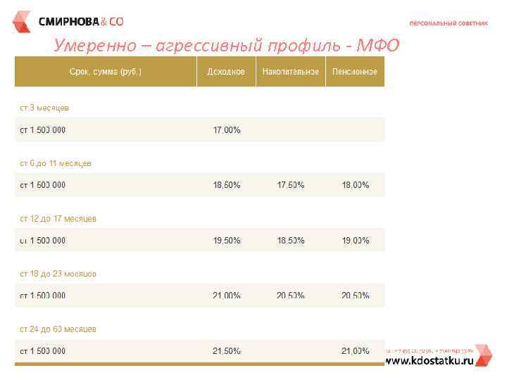 Умеренно – агрессивный профиль - МФО 