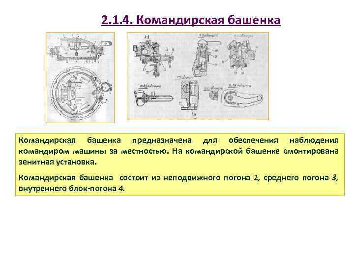 2. 1. 4. Командирская башенка предназначена для обеспечения наблюдения командиром машины за местностью. На