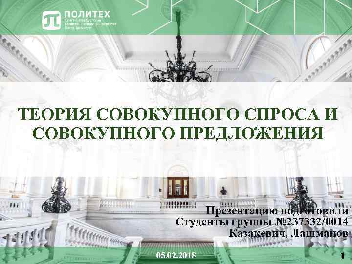 ТЕОРИЯ СОВОКУПНОГО СПРОСА И СОВОКУПНОГО ПРЕДЛОЖЕНИЯ Презентацию подготовили Студенты группы № 237332/0014 Казакевич, Лашманов