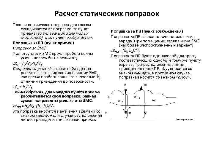 Расчет поправки. Статические поправки в сейсморазведке. Структура статических поправок. Поправка за зону малых скоростей. Динамическая обработка Сейсморазведка.