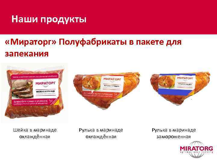 Наши продукты «Мираторг» Полуфабрикаты в пакете для запекания Шейка в маринаде охлаждённая Рулька в