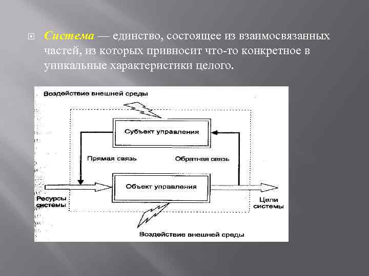  Система — единство, состоящее из взаимосвязанных частей, из которых привносит что то конкретное