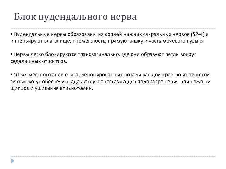 Блок пудендального нерва • Пудендальные нервы образованы из корней нижних сакральных нервов (S 2