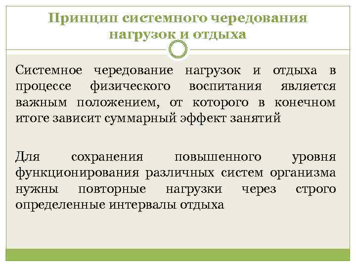 Принцип системного чередования нагрузок и отдыха Системное чередование нагрузок и отдыха в процессе физического