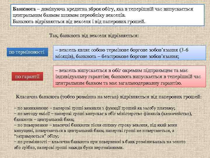 Банкнота – домінуюча кредитна зброя обігу, яка в теперішній час випускається центральним банком шляхом