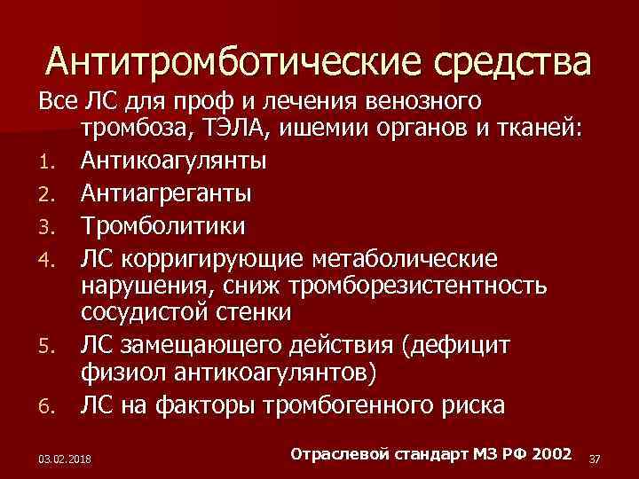 Антитромботические средства Все ЛС для проф и лечения венозного тромбоза, ТЭЛА, ишемии органов и