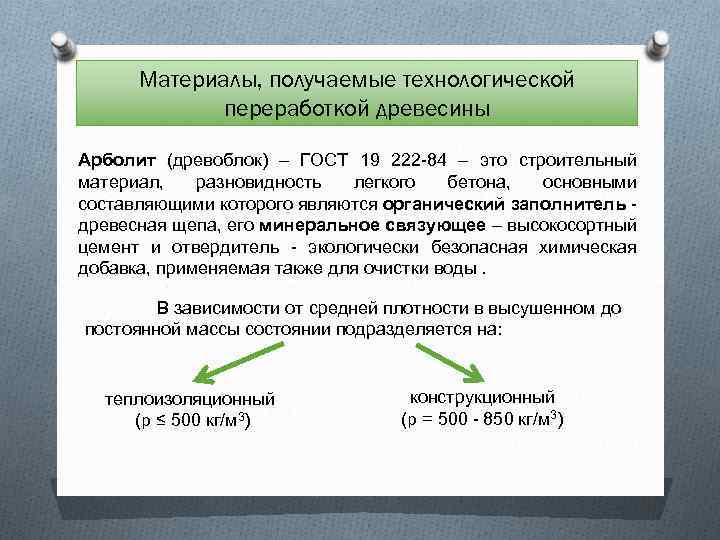 Материалы, получаемые технологической переработкой древесины Арболит (древоблок) – ГОСТ 19 222 -84 – это