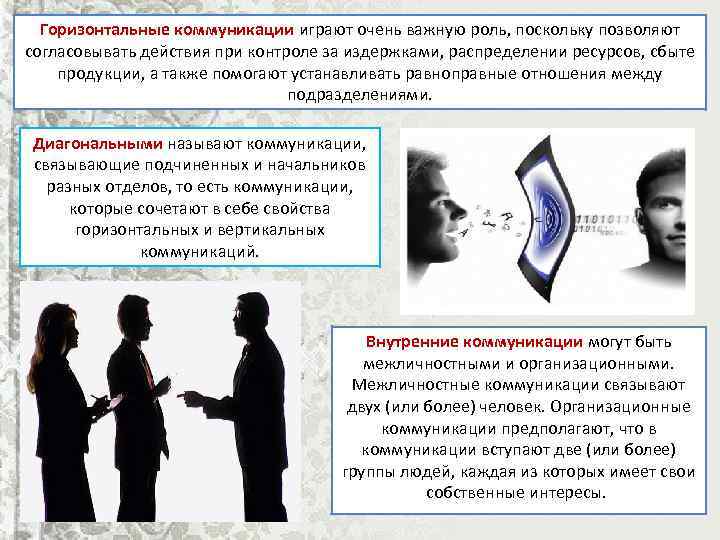 Горизонтальные коммуникации играют очень важную роль, поскольку позволяют согласовывать действия при контроле за издержками,