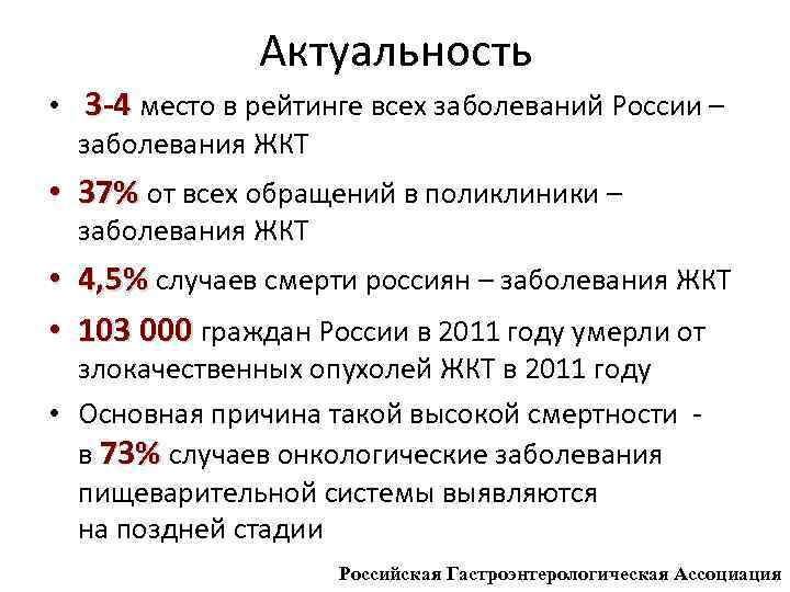 Актуальность • 3 -4 место в рейтинге всех заболеваний России – заболевания ЖКТ •