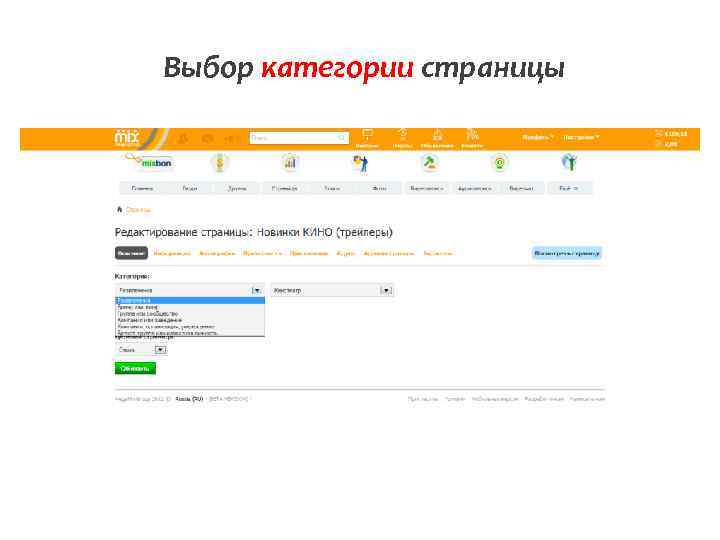 Выбор категории страницы 