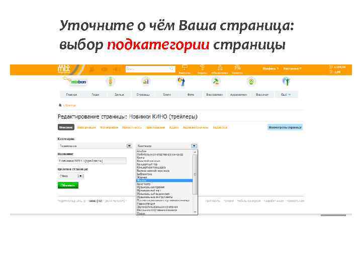 Уточните о чём Ваша страница: выбор подкатегории страницы 