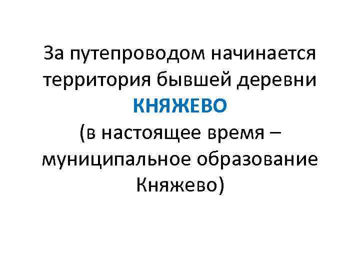 За путепроводом начинается территория бывшей деревни КНЯЖЕВО (в настоящее время – муниципальное образование Княжево)