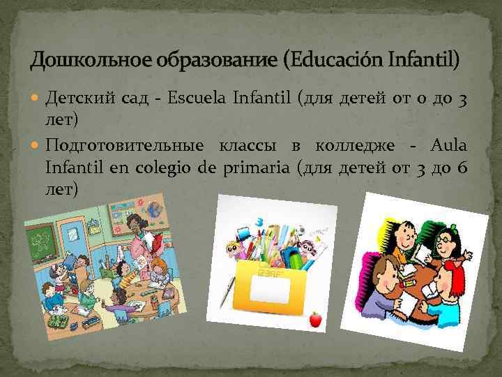 Дошкольное образование (Educación Infantil) Детский сад - Escuela Infantil (для детей от 0 до