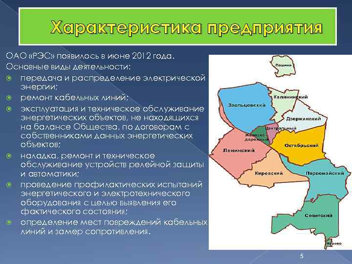 Характеристика предприятия ОАО «РЭС» появилось в июне 2012 года. Основные виды деятельности: передача и