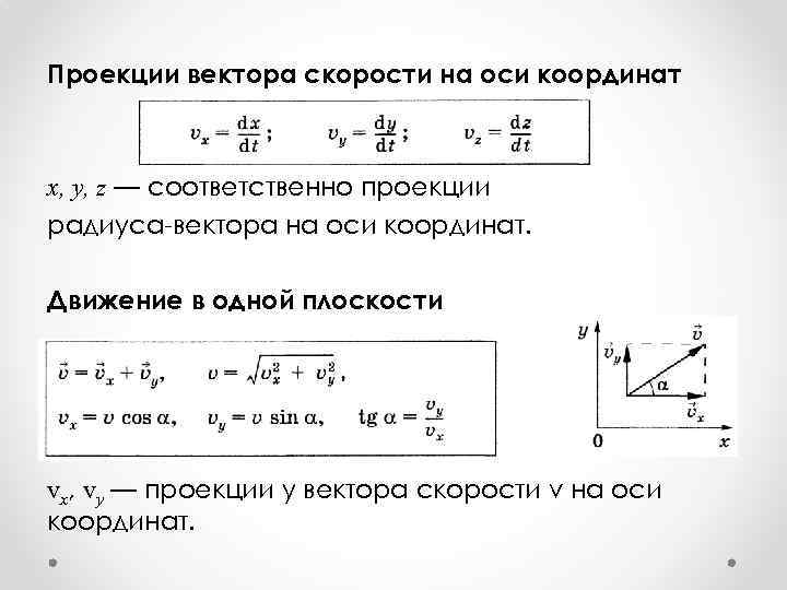 Модуль вектора через проекции. Проекция вектора скорости на ось. Как определить проекцию скорости точки.