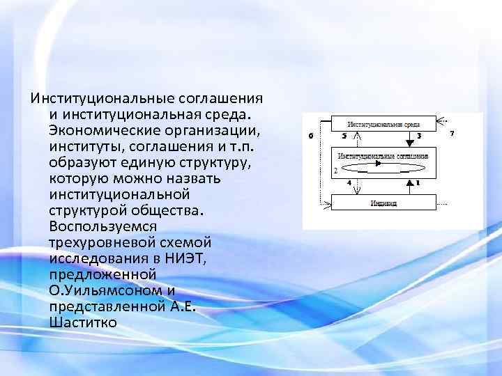 Институциональные соглашения и институциональная среда. Экономические организации, институты, соглашения и т. п. образуют единую