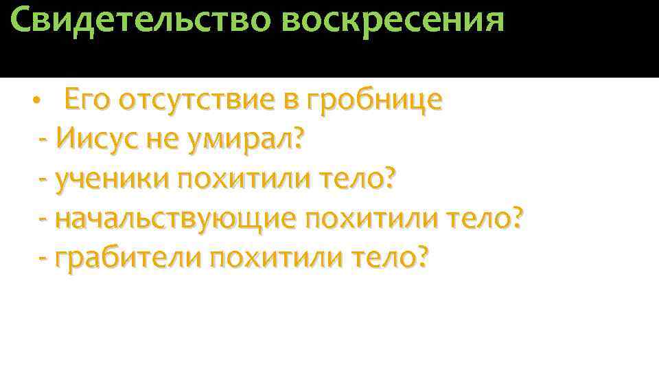 Свидетельство воскресения Его отсутствие в гробнице - Иисус не умирал? - ученики похитили тело?