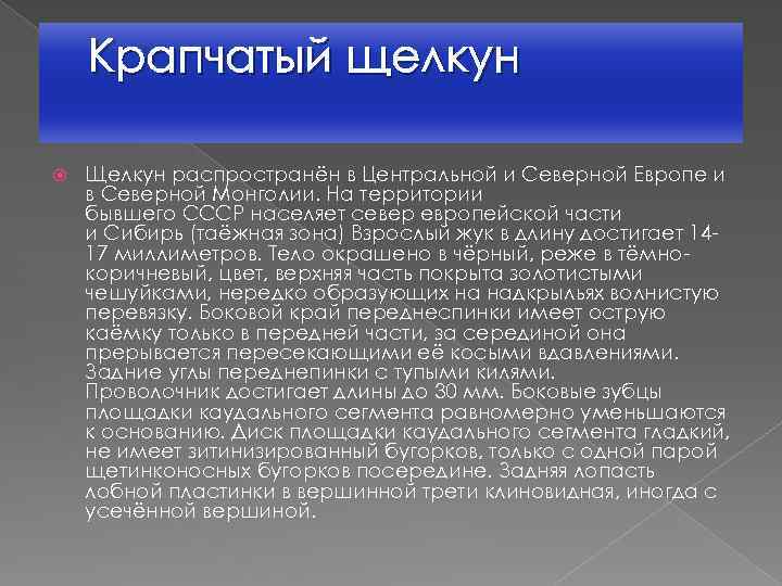 Крапчатый щелкун Щелкун распространён в Центральной и Северной Европе и в Северной Монголии. На