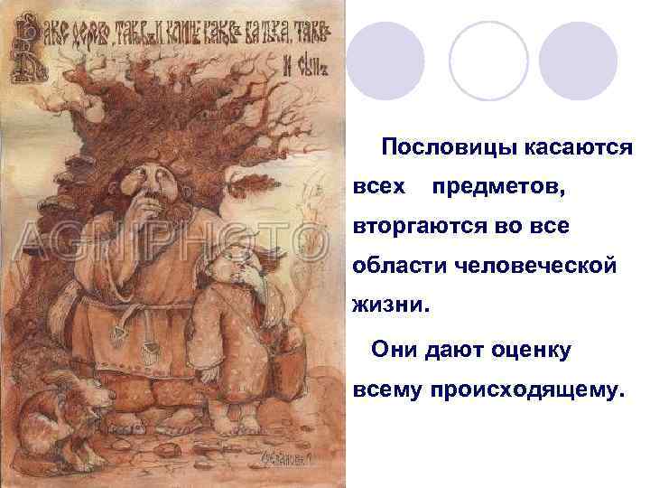Пословицы касаются всех предметов, вторгаются во все области человеческой жизни. Они дают оценку всему