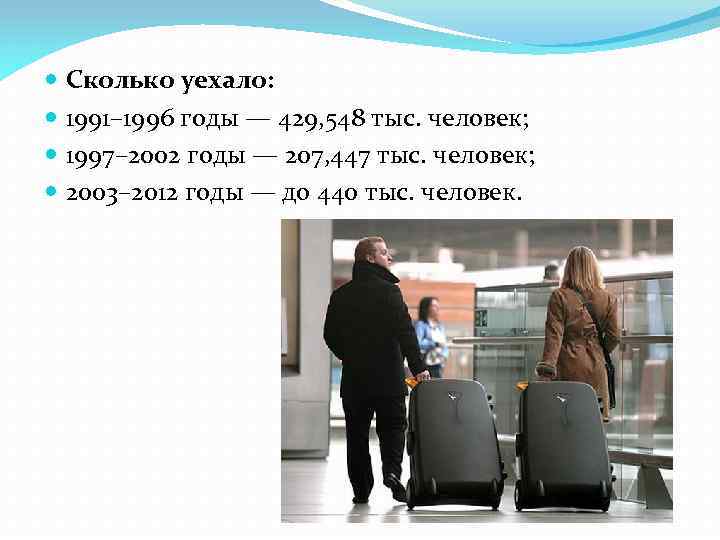  Сколько уехало: 1991– 1996 годы — 429, 548 тыс. человек; 1997– 2002 годы