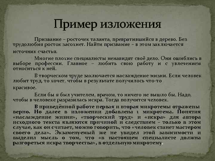 Что такое призвание сочинение рассуждение. Изложение пример. Образец изложения. Призвание это сочинение. Пример изложения текста.