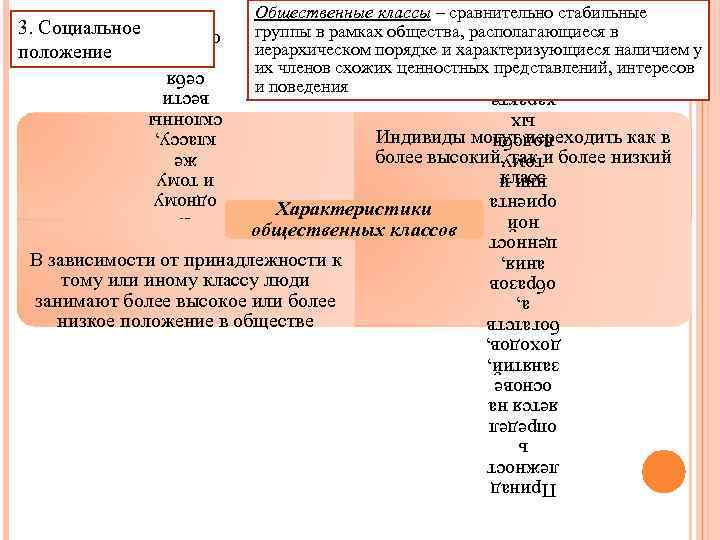 Принад лежност ь определ яется на основе занятий, доходов, богатств а, образов ания, ценност