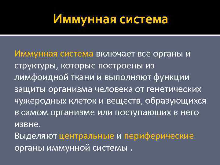 Иммунная система включает все органы и структуры, которые построены из лимфоидной ткани и выполняют