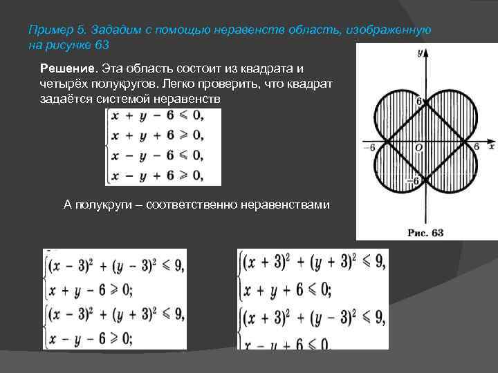 Пример 5. Зададим с помощью неравенств область, изображенную на рисунке 63 Решение. Эта область