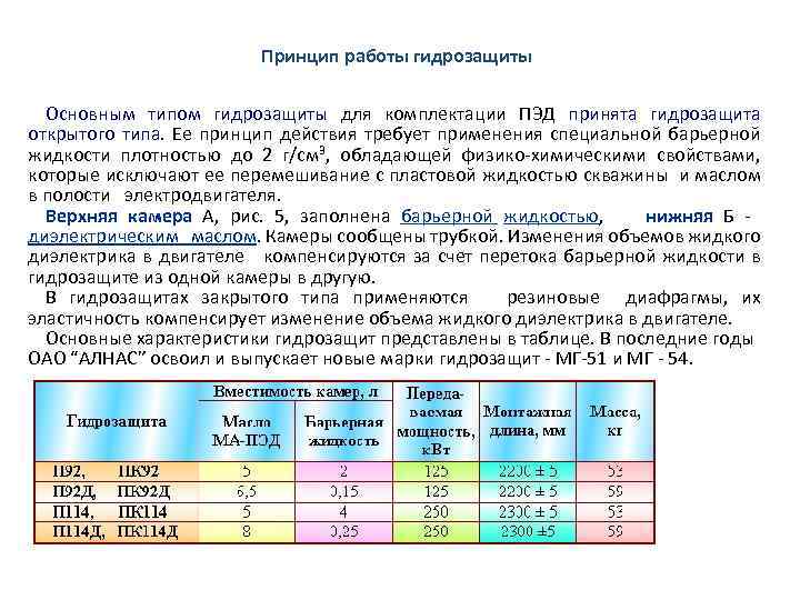 Принцип работы гидрозащиты Основным типом гидрозащиты для комплектации ПЭД принята гидрозащита открытого типа. Ее