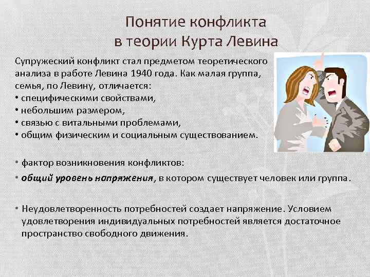  Понятие конфликта в теории Курта Левина Супружескии конфликт стал предметом теоретического анализа в