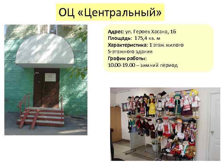 ОЦ «Центральный» Адрес: ул. Героев Хасана, 16 Площадь: 175, 4 кв. м Характеристика: 1