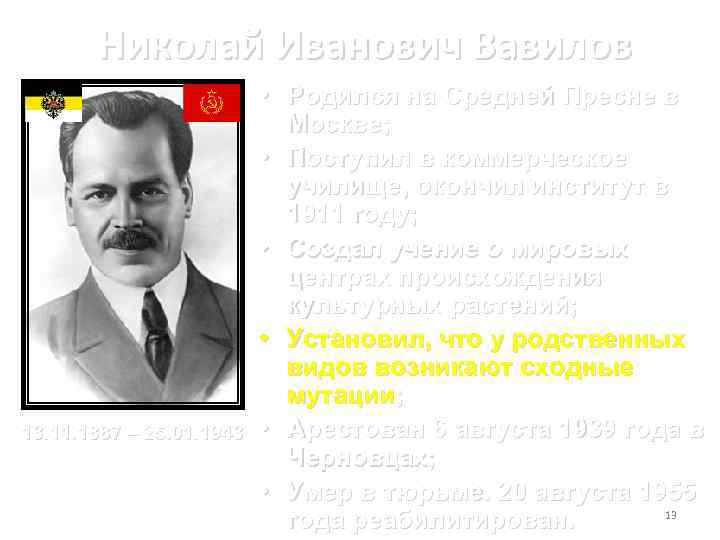 Николай Иванович Вавилов 13. 11. 1887 – 25. 01. 1943 • Родился на Средней