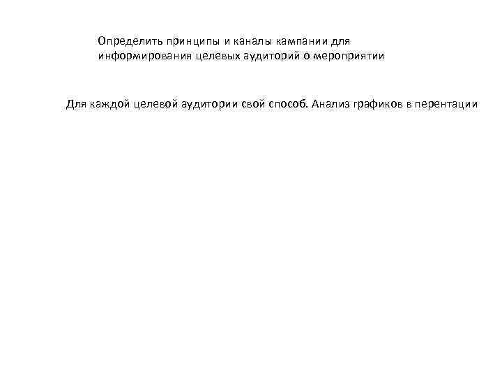 Определить принципы и каналы кампании для информирования целевых аудиторий о мероприятии Для каждой целевой