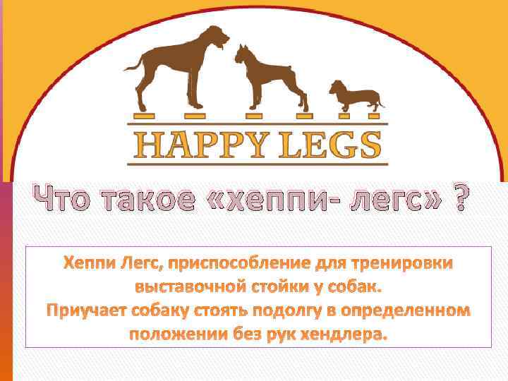 Что такое «хеппи- легс» ? Хеппи Легс, приспособление для тренировки выставочной стойки у собак.