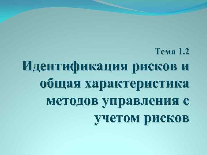Тема 1. 2 Идентификация рисков и общая характеристика методов управления с учетом рисков 