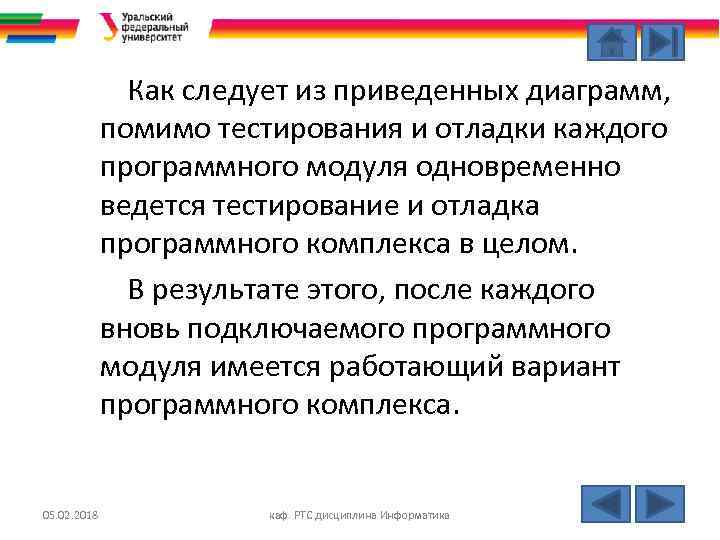 Как следует из приведенных диаграмм, помимо тестирования и отладки каждого программного модуля одновременно ведется