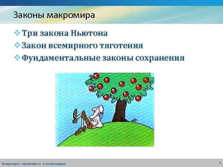 Законы макромира v Три закона Ньютона v Закон всемирного тяготения v Фундаментальные законы сохранения