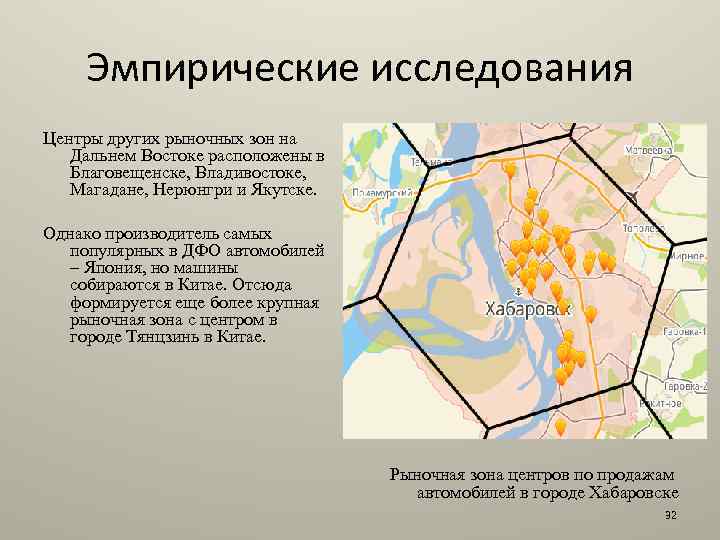 Эмпирические исследования Центры других рыночных зон на Дальнем Востоке расположены в Благовещенске, Владивостоке, Магадане,