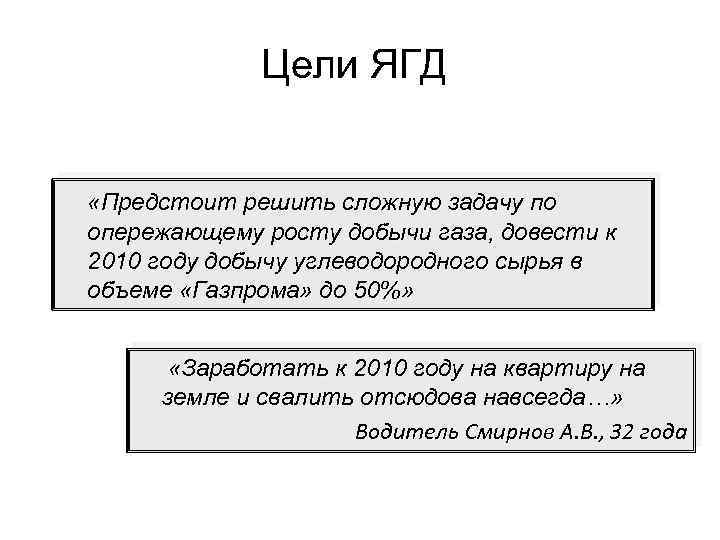 Цели ЯГД «Предстоит решить сложную задачу по опережающему росту добычи газа, довести к 2010