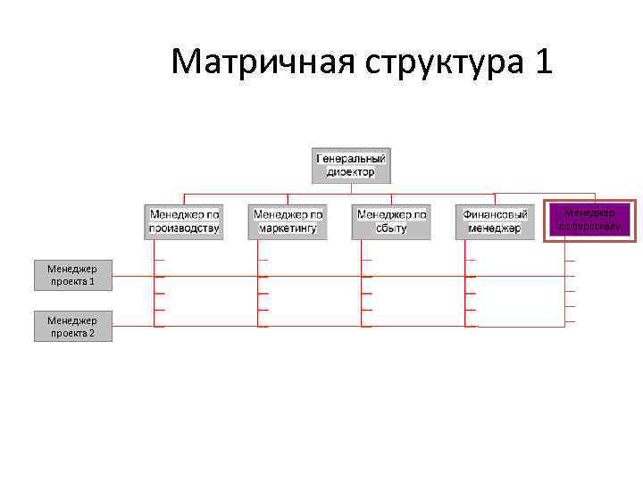 Матричная структура 1 Менеджер по персоналу Менеджер проекта 1 Менеджер проекта 2 