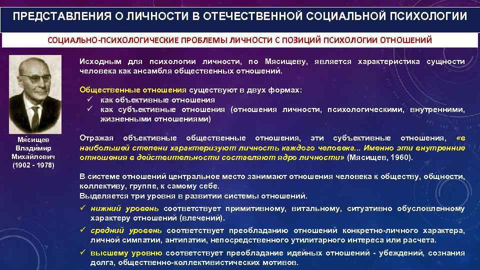 ПРЕДСТАВЛЕНИЯ О ЛИЧНОСТИ В ОТЕЧЕСТВЕННОЙ СОЦИАЛЬНОЙ ПСИХОЛОГИИ СОЦИАЛЬНО-ПСИХОЛОГИЧЕСКИЕ ПРОБЛЕМЫ ЛИЧНОСТИ С ПОЗИЦИЙ ПСИХОЛОГИИ ОТНОШЕНИЙ