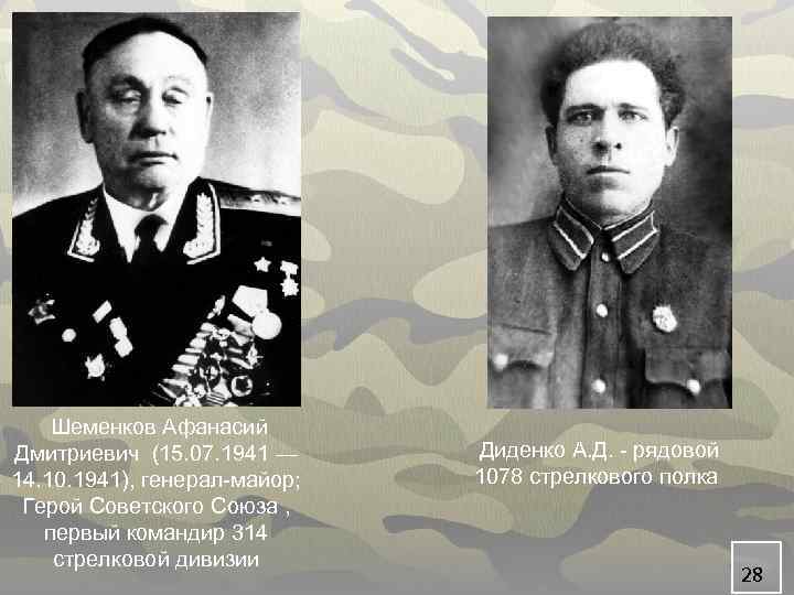 Шеменков Афанасий Дмитриевич (15. 07. 1941 — 14. 10. 1941), генерал-майор; Герой Советского Союза