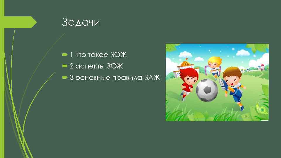 Задачи 1 что такое ЗОЖ 2 аспекты ЗОЖ 3 основные правила ЗАЖ 