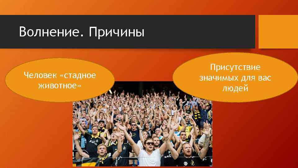 Волнение. Причины Человек «стадное животное» Присутствие значимых для вас людей 