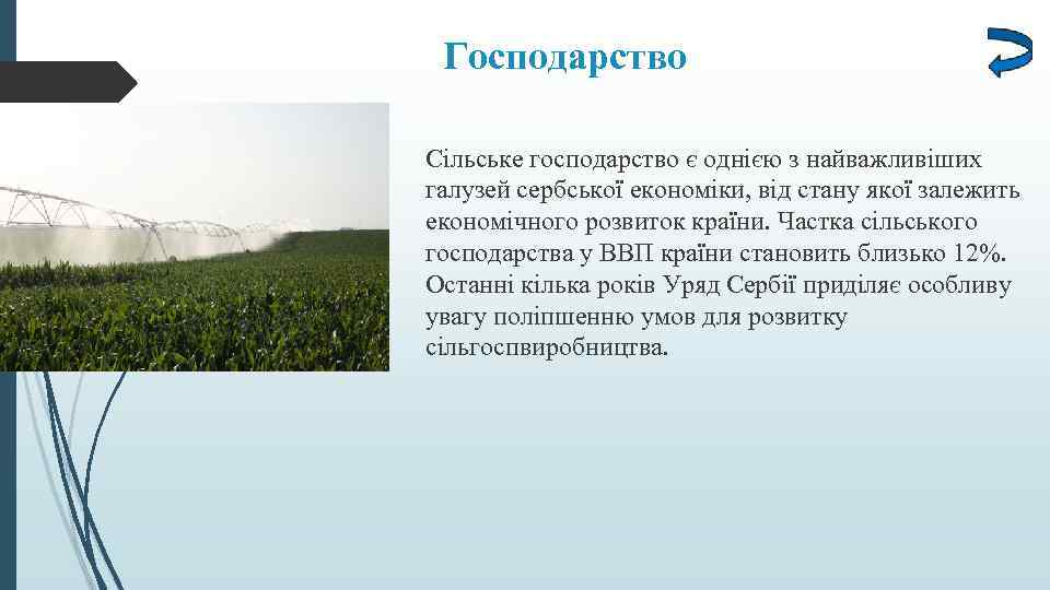 Господарство Сільське господарство є однією з найважливіших галузей сербської економіки, від стану якої залежить