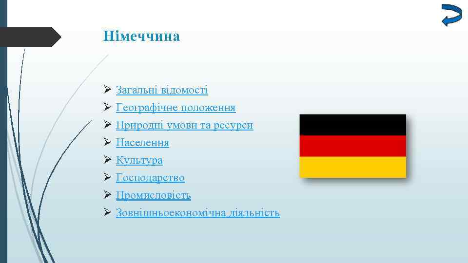 Німеччина Ø Ø Ø Ø Загальні відомості Географічне положення Природні умови та ресурси Населення
