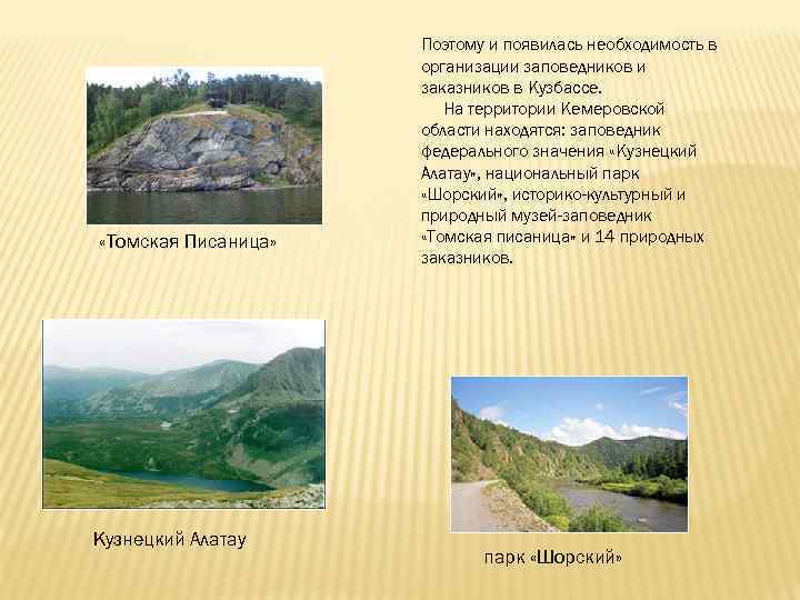  «Томская Писаница» Кузнецкий Алатау Поэтому и появилась необходимость в организации заповедников и заказников