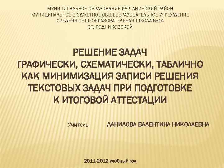 МУНИЦИПАЛЬНОЕ ОБРАЗОВАНИЕ КУРГАНИНСКИЙ РАЙОН МУНИЦИПАЛЬНОЕ БЮДЖЕТНОЕ ОБЩЕОБРАЗОВАТЕЛЬНОЕ УЧРЕЖДЕНИЕ СРЕДНЯЯ ОБЩЕОБРАЗОВАТЕЛЬНАЯ ШКОЛА № 14 СТ.