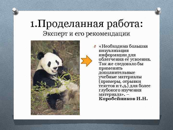 1. Проделанная работа: Эксперт и его рекомендации O «Необходима большая визуализация информации для облегчения