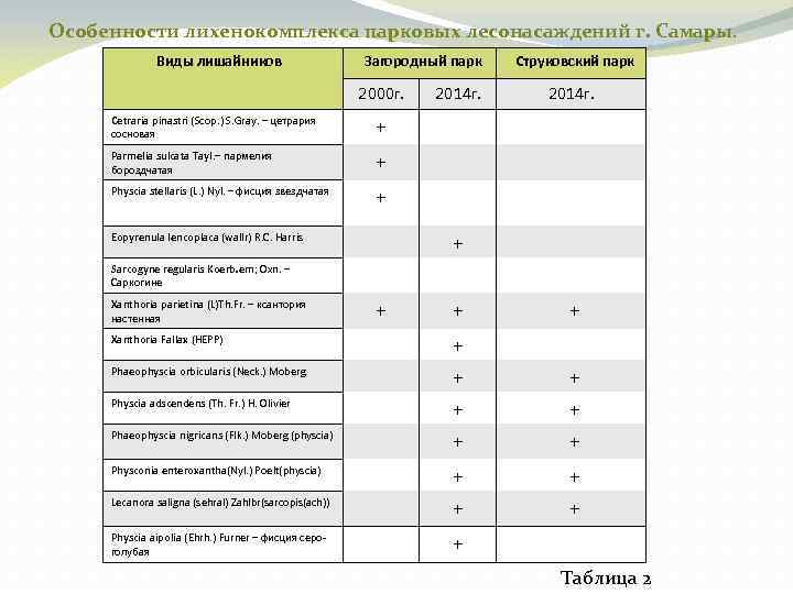 Особенности лихенокомплекса парковых лесонасаждений г. Самары. Виды лишайников Загородный парк 2000 г. Cetraria pinastri